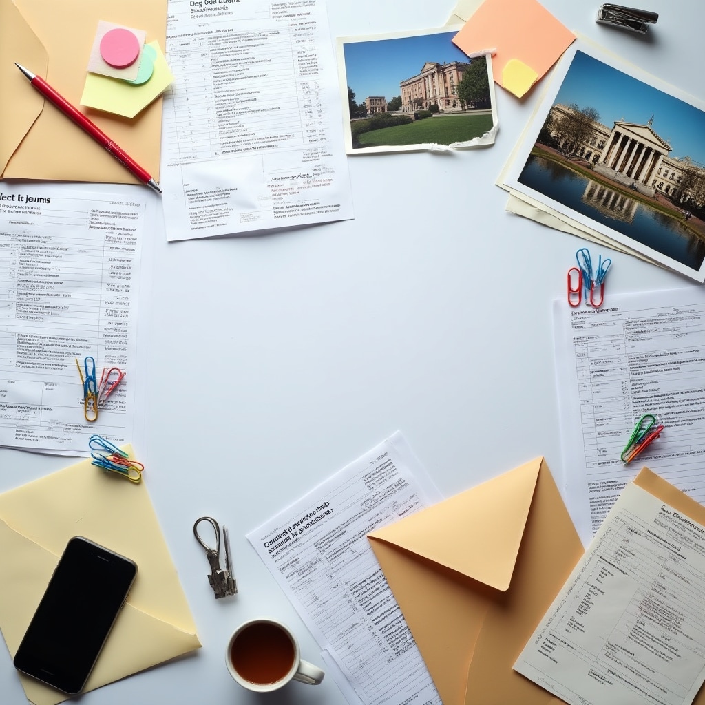 Various government program documentation materials including receipts, forms, and photographs spread on a table ready for organization